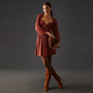 by Anthropologie - Shirred Cutout Mini Dress - Rose